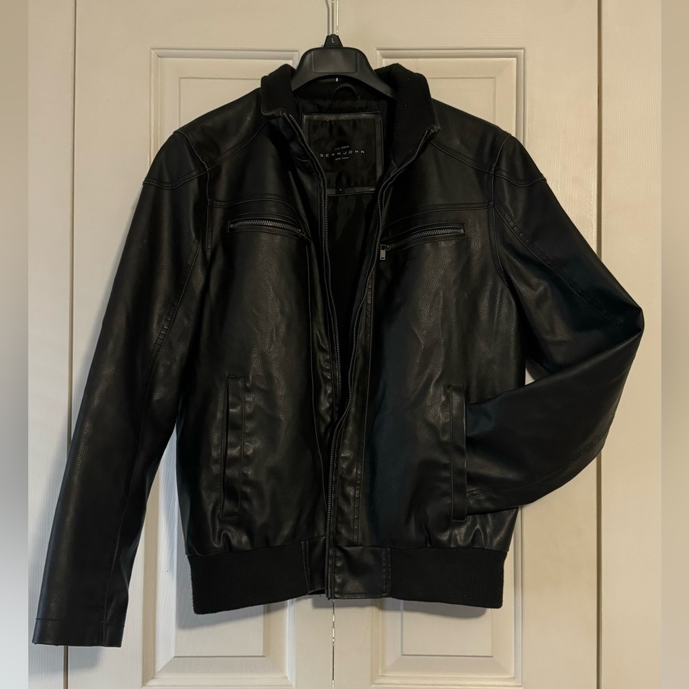 Sean John mens leather bomber jacket size L